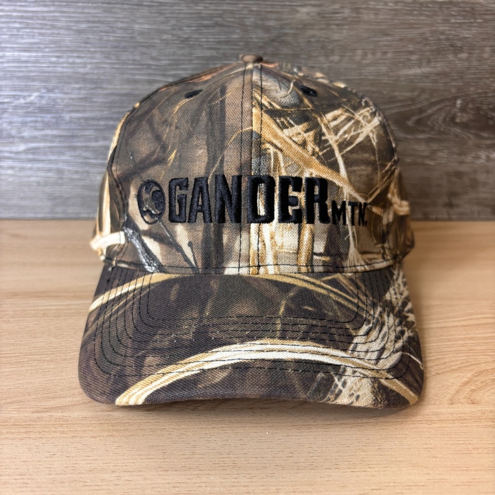 Vintage Gander Mountain Hat Cap Strap Brown Camo Hunting Adjustable